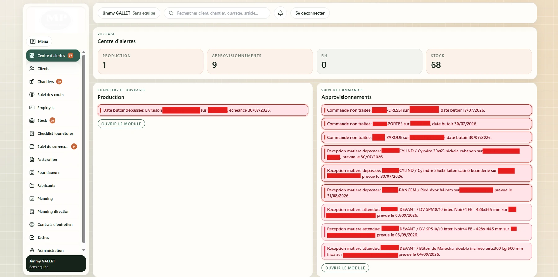 ERP métier développé sur mesure pour une menuiserie