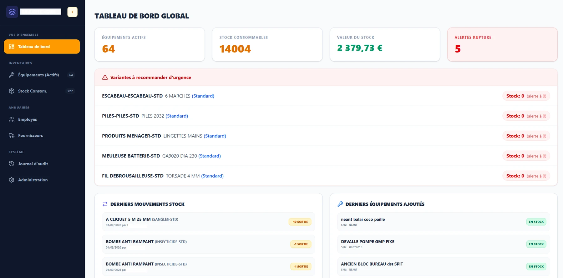 Interface Gestion Stock
